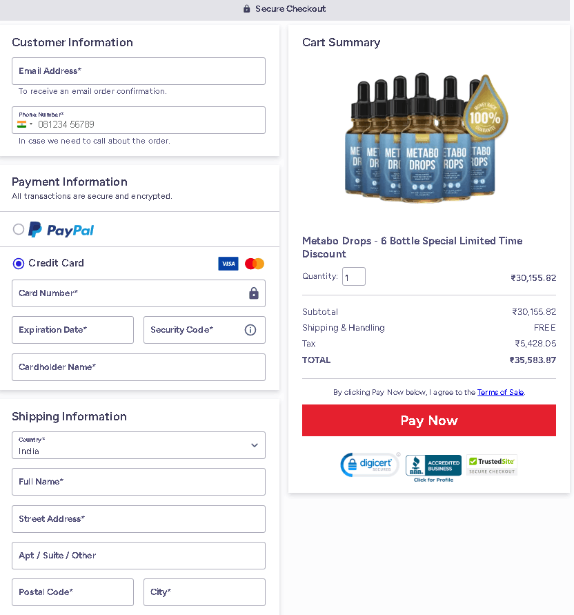Metabo Drops checkout page 